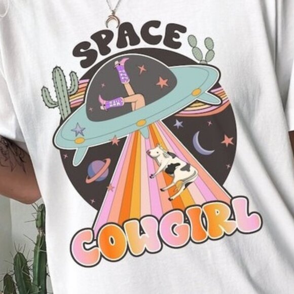 Space Cowgirl Cosmic Western Retro Galactic Style Graphic T-Shirt 166 - Picture 2 of 5